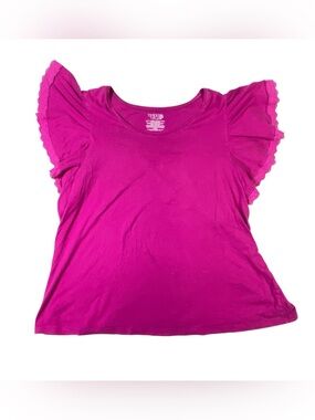 Time And Tru T-Shirt Women's XXL Fushia Short Flutter Sleeve Eyelet Lace Trim